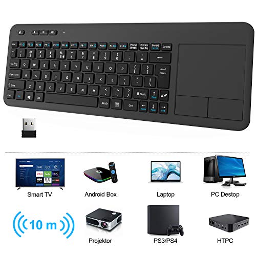 Product Cover Wireless Touchpad Keyboard, RATEL Ultra-Slim 2.4G Wireless Keyboard with Easy Media Control and Built-in Large Size Multi-Touch Trackpad for Smart TV HTPC PC Tablet Google Laptop Windows Android