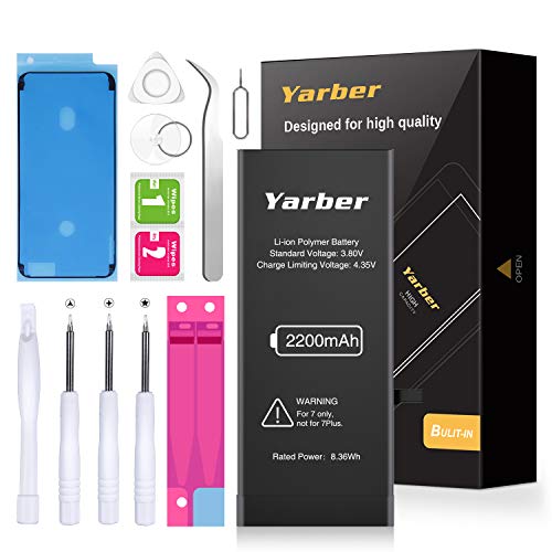 Product Cover Yarber Battery for iPhone 7, 2200mAh iPhone 7 Battery Replacement High Capacity New 0 Cycle, with Complete Tool Kits - Included 2 Years Warranty