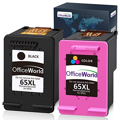 Product Cover OfficeWorld Re-Manufactured Ink Cartridge Replacement for HP 65XL 65 XL Work with HP Envy 5055 5052 5058 DeskJet 3755 3752 2652 2655 2622 3720 3722 2624 3758 AMP 100 Printer (1 Black+1 Tri-Color)