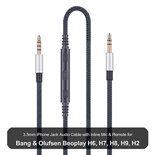 Product Cover Audio Replacement Cable with in-Line Mic Remote Volume Control Compatible with B&O Play by Bang & Olufsen Beoplay H6, H7, H8, H9, H2 Headphones and Compatible with iPhone iPod iPad Apple Devices