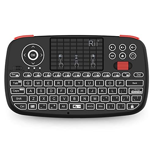 Product Cover (2019 Upgrade) Rii i4 Mini Bluetooth Keyboard with Touchpad, Blacklit Portable Wireless Keyboard with 2.4G USB Dongle for Smartphones, PC, Tablet, Laptop TV Box iOS Android Windows Mac.Black
