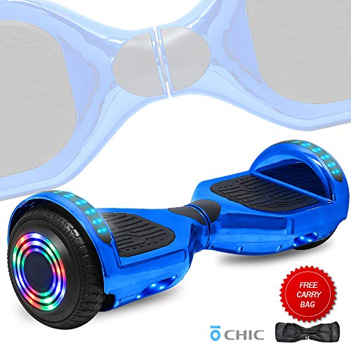 Product Cover DOC Electric Hoverboard Self-Balancing Hoover Board with Built in Speaker LED Lights Wheels UL2272 Certified (Chrome Blue)