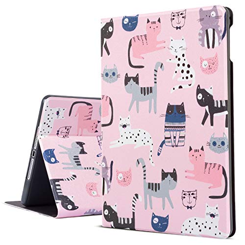 Product Cover iPad Air Case, iPad Air 2 Case, Pink iPad 9.7 Inch Protective Cover for Apple iPad 5th/6th Generation, Free-Angle Viewing Case with Auto Wake/Sleep Function for Kids (Cute Cats)