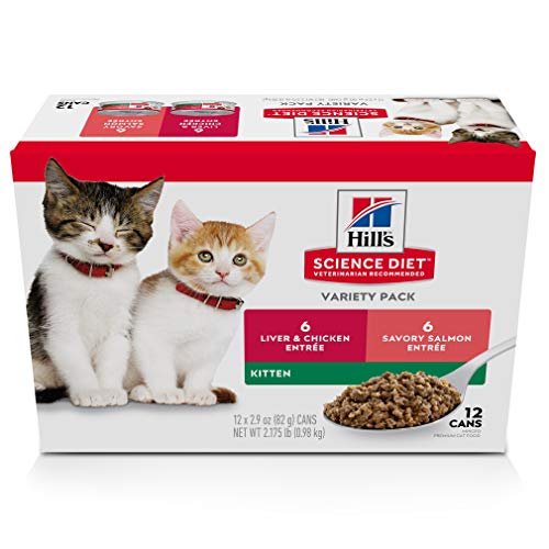 Product Cover Hill's Science Diet Kitten Canned Cat Food Variety Pack, Liver & Chicken and Savory Salmon, 2.9 oz, 12 Pack wet cat food
