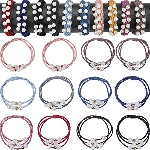 Product Cover 40 Pieces Pearl Hair Ties Three-in-one Hair Ring with Beads Hair Rope Hair Elastic Bracelet Pearl Hairband Strong Elastics Hair Ties Ponytail Holder Korean Hair Bands, Multicolor