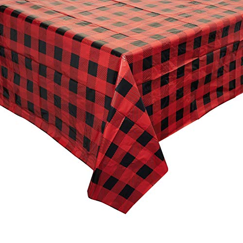 Product Cover Blue Panda Buffalo Plaid Table Cloth (3 Pack) 54 x 108 Inches, Red and Black