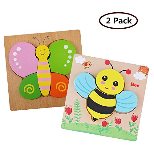 Product Cover DDMY Wooden Jigsaw Puzzles Set for Kids Age 1 2 3 4 Year Old, [2 Pack] Animals Puzzles for Toddler Children for Color Shapes Cognition Skill Learning Educational Puzzles Toys for Boys and Girls Gifts