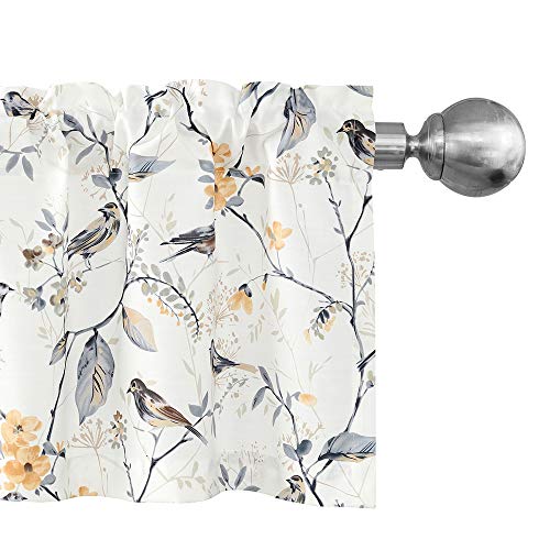 Product Cover Leeva Birds Vines Printed Semi-Blackout Curtains Valances for Kitchen Bath Laundry Bedroom Living Room, Rod Pocket Valance for Windows, 52 x 18 Inch, Grey Birds