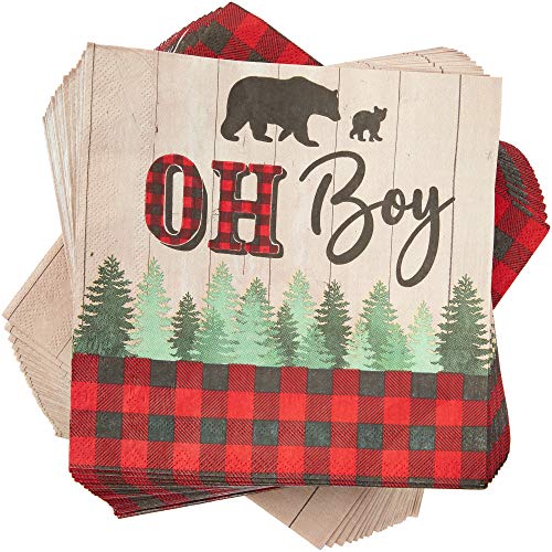 Product Cover Sparkle and Bash Baby Shower Buffalo Plaid Napkins for Boy, 6.5 Inches