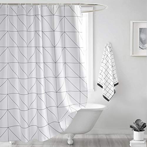 Product Cover Seavish Fabric Shower Curtain, White Geometric Waterproof 60 x 72 inches Short Bathroom Shower Curtain Set with Hooks (White Geometric)