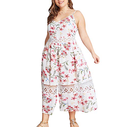 Product Cover Holagift Women's Plus Size Dresses Lace Floral Sleeveless Summer Loose Casual Maxi Dress (B-White, 16/18)