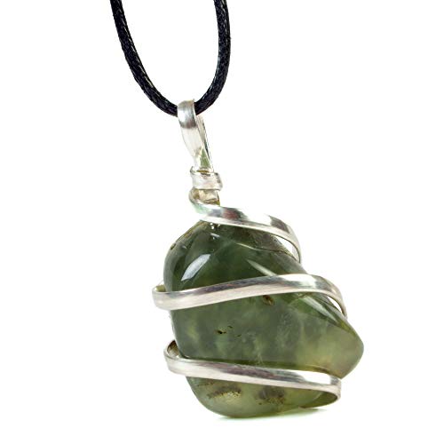 Product Cover Prehnite Gemstone Pendant Necklace - Natural Crystal Healing | Stone of Intuitiveness| Solar Plexus & Heart Chakras| Helps Focus and Enhance Your Efforts to Seek Wisdom| Jewelry for Men & Women