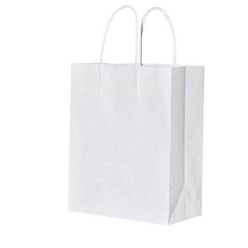 Product Cover bagmad Plain White Large Paper Bags with Handles Bulk,10x5x13 Inch 100 Pack, Big Kraft Paper Shopping Gift Natural Party Retail Craft Mechandise Take Out Bags