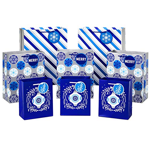 Product Cover Hallmark Holiday Gift Bag Assortment, Blue and Silver (Pack of 8 Gift Bags; 3 Small 6