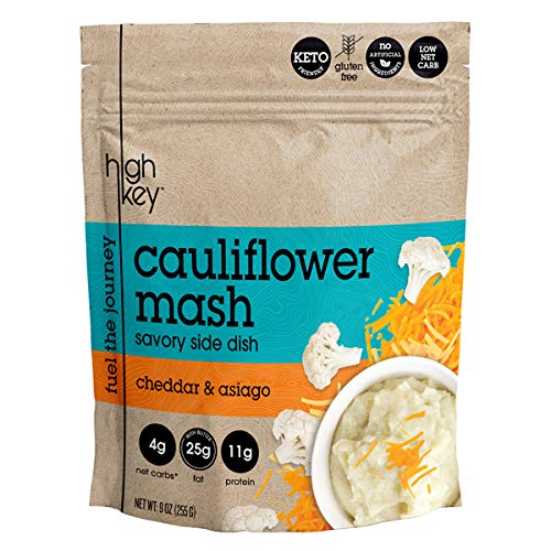 Product Cover HighKey Snacks Low Carb Keto Food High Protein Cauliflower Mash - Instant Rice or Potatoes Substitute - No Added Sugar, Gluten Free, Savory Products - Diabetic, Atkins & Healthy Diet Foods - Asiago