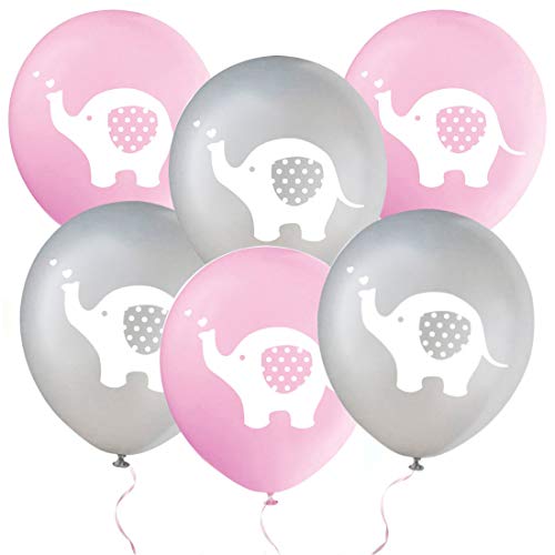 Product Cover 32 Pieces Elephant Balloons Baby Shower Girl Pink and Grey Elephant Latex Balloons for Kids Birthday Party BalloonsGender Reveal Animal Themed Party Decorations (Pink & Grey)