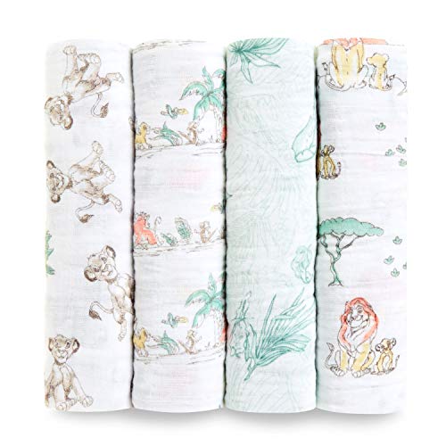 Product Cover aden + anais Disney, Swaddle Blanket, Boutique Muslin Blankets for Girls & Boys, Baby Receiving Swaddles, Ideal Newborn & Infant Swaddling Set, Perfect Shower Gifts, 4 Pack, Lion King