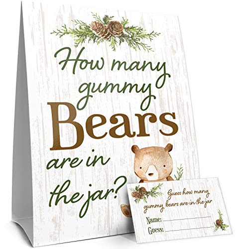 Product Cover Guess How Many Gummy Bears Woodland Baby Shower Game (Sign with Cards)