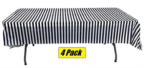 Product Cover Pack of 4 Plastic Black and White Stripe Print Tablecloths - 4 Pack - Picnic Table Covers,birthday,weddings,office,parties for any occassion