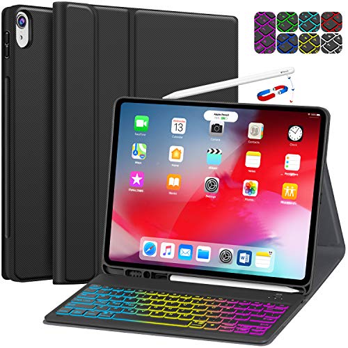 Product Cover iPad Pro 12.9 Case with Keyboard 2018 3rd Gen (Not for 2017/2015) - 7 Colors Backlight/Hundreds of DIY - Detachable Wireless Keyboard with Charging Pencil Holder for iPad Pro 12.9 Inch 2018