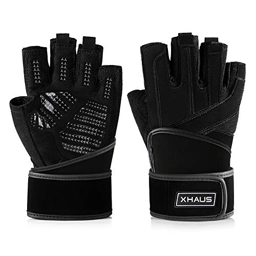 Product Cover Xhaus Weight Lifting Gym Workout Gloves with Wrist Wrap Support, Breathable and Non-Slip and Full Palm Protection for Men and Women Weightlifting, Cross Training, Cycling, Crossfit, Pull ups