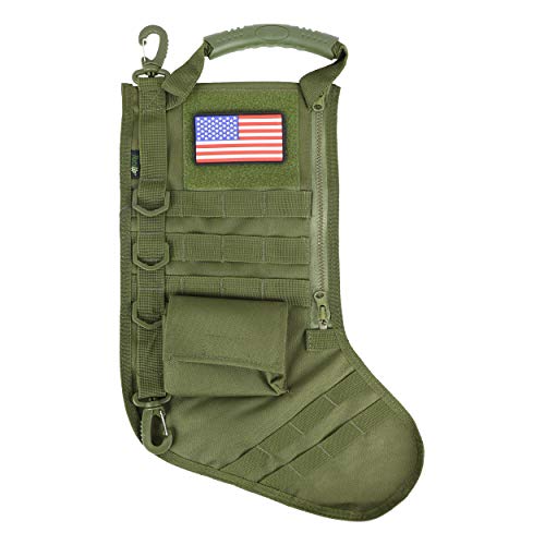 Product Cover OSAGE RIVER Ruck Up Christmas Stocking with USA Patch, Tactical MOLLE Webbing, OD Green