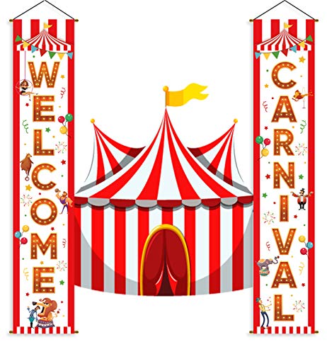Product Cover Carnival Circus Banner Decorations - Birthday Party Supplies Door Porch Sign Welcome Home Décor