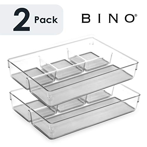 Product Cover BINO Multi-Purpose 4 Section Plastic Drawer Organizer - 2 Pack, Light Grey - Plastic Storage Organizer for Home, Kitchen, Bath, Bedroom, and Office