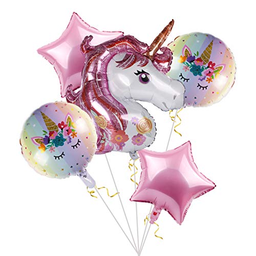 Product Cover Staraise Unicorn Balloons Birthday Party Decorations - Pack of 6, Pink Unicorn Mylar Balloon for Unicorn Theme Party Supplies, Baby Shower, Home Office Decor, Birthday Backdrop