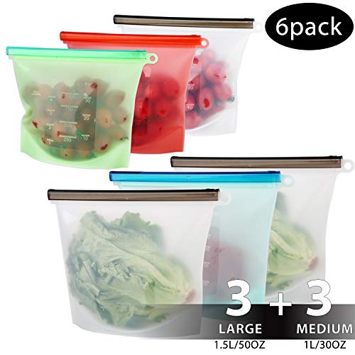 Product Cover Reusable Silicone Food Storage Bags, OAMCEG 6 Pcs Airtight Seal Food Preservation Bags/Food Grade/Versatile Preservation Bag Container - Best for Snack, Fruit, Vegetable, Meat, Milk