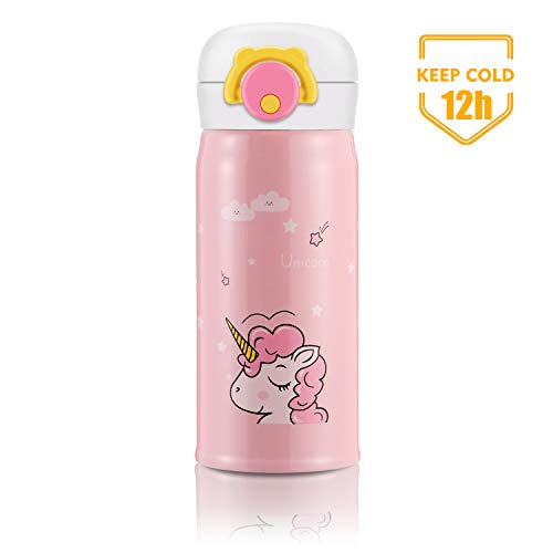 Product Cover Unicorn Water Bottle for Kids, Thermoses Stainless Steel Water Bottle Vacuum Insulated Water Flask Gift for Girls, Unicorn Drink Bottle with Box (Pink, 12oz)