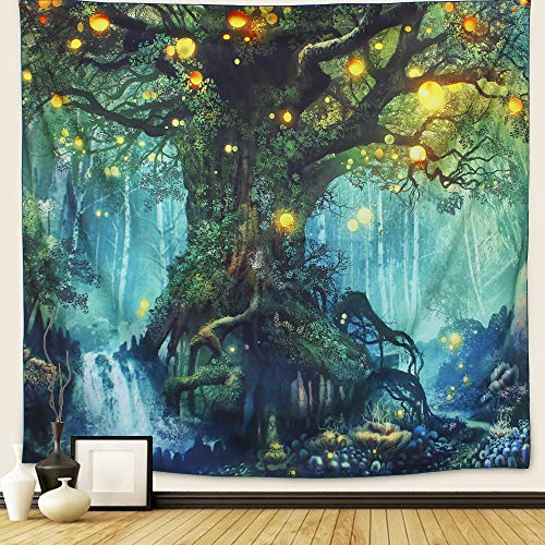 Product Cover Arfbear Forest Tapestry, Nature Tree Popular Elves Wall Hanging Tapestry Warm Green Beach Blanket (medium-59 x 51 in)