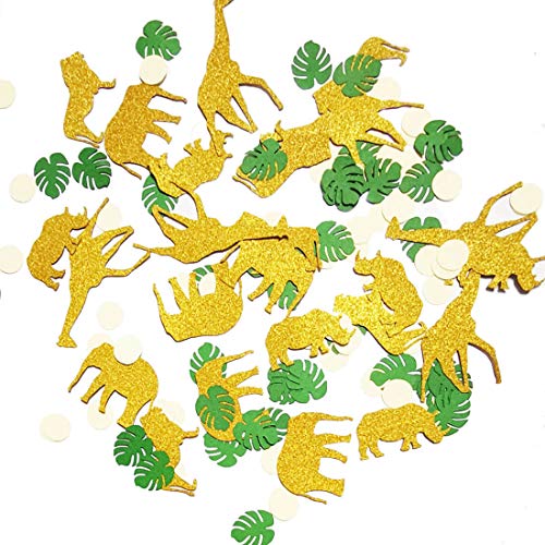 Product Cover Gold Glitter Jungle Safari Animal Confetti Zoo Boy Baby Shower Party  Birthday Supplies Decorations Table Decor(100 pcs)