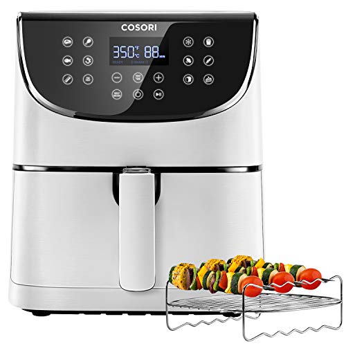 Product Cover COSORI Air Fryer(100 Recipes,Rack & 5 Skewers),5.8QT Electric Hot Air Fryers Oven Oilless Cooker,11 Presets,Preheat& Shake Reminder,LED Touch Digital Screen,Nonstick Basket,1700W,White