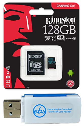 Product Cover Kingston 128GB SDXC Micro Canvas Go! Memory Card and Adapter Works with GoPro Hero 7 Black, Silver, Hero7 White Camera (SDCG2/128GB) Bundle with 1 Everything But Stromboli TF and SD Card Reader