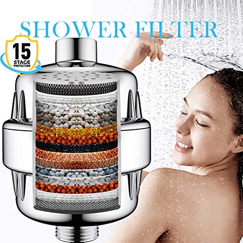 Product Cover Universal Shower Filter Shower Water Purifier For Hard Water Remove Chlorine, Heavy Metals and Water Impurities,Improve The Condition of Your Skin, Hair and Nails,Chrome (1 Pack) (15 stage)