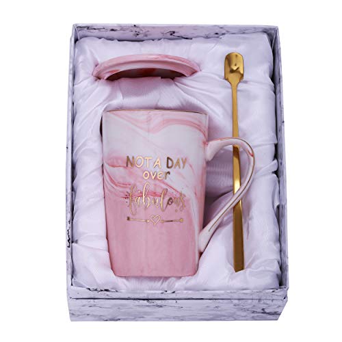 Product Cover Jumway Not a Day Over Fabulous mug - Birthday Gifts for Women - Funny Birthday Gift Ideas for Her, BFF, Best Friends, Coworkers, Her, Wife, Mom, Daughter, Sister, Aunt Ceramic Marble Mug 14 oz pink