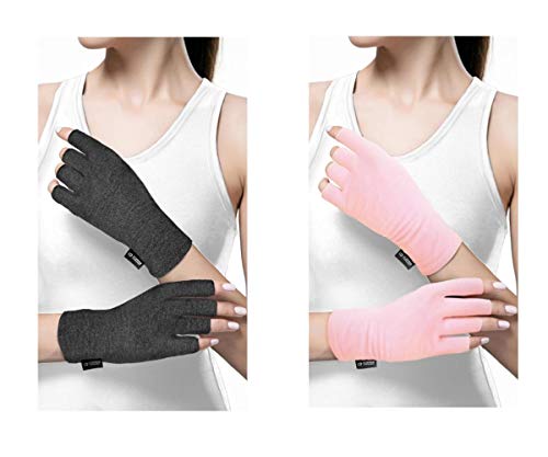 Product Cover Copper Compression Cotton Arthritis Gloves for Women. Best Copper Infused Fit Glove for Arthritis Hands, Arthritic Fingers, Carpal Tunnel, Computer Typing, Hand and Wrist Support. Fingerless (1 Pair)