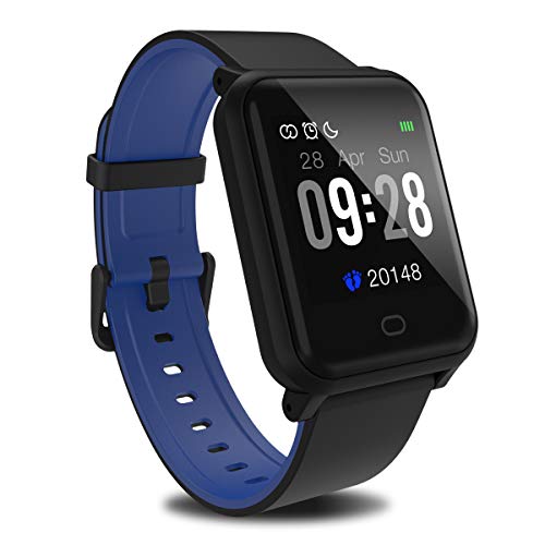 Product Cover Fitpolo Fitness Tracker with Heart Rate Monitor, Smart Watch Waterproof Step Calorie Counter Pedometer Watches Activity Tracker for Women Men Kids (Black Blue)