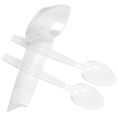 Product Cover 50 Count Heavy Disposable Plastic Spoons Bulk Heavyweight Clear Teaspoons