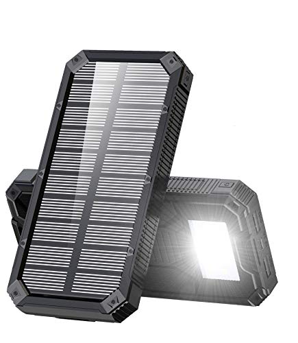 Product Cover Solar Charger, STOON 15000mAh Solar Power Bank Phone Charger with Dual USB Ports for iPhone, iPad, Galaxy and More, Portable External Battery Pack with 6 LED Lights for Outdoor Camping Travelling