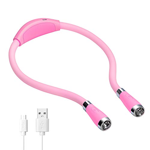 Product Cover LED Neck Book Light USB Rechargeable, Hands Free, 4 Super Bright LED Bulbs, 3 Adjustable Brightness, Best for Reading in Bed,Knitting,Walking,Jogging,Mending in Night (Pink)