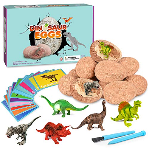Product Cover Dig Up Dinosaur Fossil Eggs,Break Open 12 Unique Dinosaur Fossil Eggs and Discover 12 Cute Dinosaurs,Funny Dinosaur Digging Toy for 3 4 5 6 7 8 9-12 Year Old Boys Archaeology Science STEM Gift