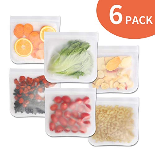 Product Cover Reusable Sandwich Bags FDA Food Grade PEVA Reusable Storage Bags -Leakproof and Fresh for Snacks, Fruits, Lunch, Sandwiches, Washable and Reusable - 6 Pack