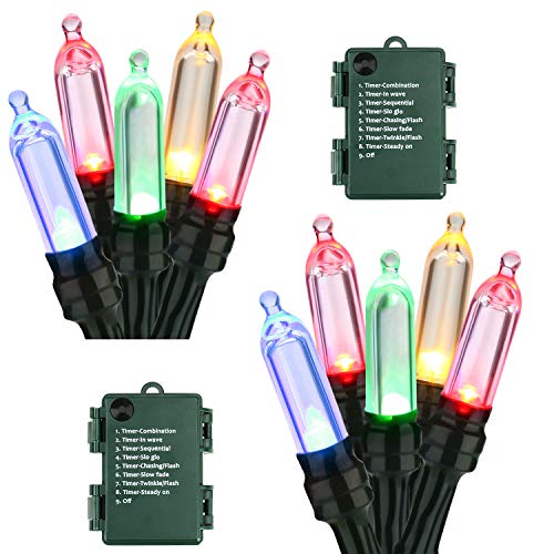 Product Cover BrizLabs Christmas Lights Multicolor, 17.94ft 50 LED Christmas String Lights, Battery Christmas Light Outdoor/Indoor, Green Wire 8 Modes Mini Light Set for Xmas Tree, Wreath, Lawn, Party Decor, 2 Pack