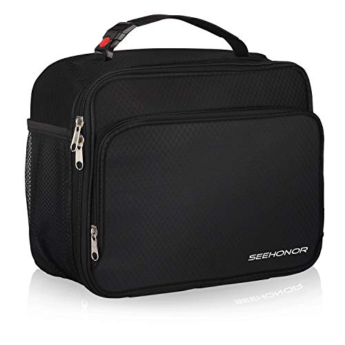 Product Cover SEEHONOR Insulated Lunch Box Thermal Durable Reusable Lunch Bag Lunch Tote Bag Bento Bag Soft Bag for Women Men Adults Office Work School Picnic Hiking Beach (Black, XS)
