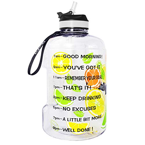 Product Cover BuildLife Gallon Motivational Water Bottle with Time Marked to Drink More Daily and Nozzle,BPA Free Reusable Gym Sports Outdoor Large (128OZ) Capacity (Lemon, 1 Gallon)