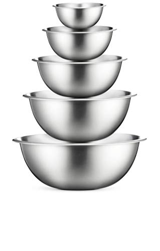 Product Cover Premium Stainless Steel Mixing Bowls (Set of 5) Brushed Stainless Steel Mixing Bowl Set - Easy To Clean, Nesting Bowls for Space Saving Storage, Great for Cooking, Baking, Prepping