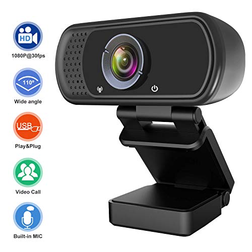 Product Cover 1080P Webcam, Hrayzan Live Streaming Computer Web Camera with Stereo Microphone, Desktop or Laptop USB Webcam with 110-Degree View Angle, HD Webcam for Video Calling Recording Conferencing