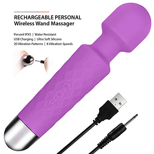Product Cover Oreadex Waterproof Personal Cordless Wand Massager, Rechargeable Powerful Handheld Waterproof Body Massager with 20 Vibration Patterns and 8 Multi Speed for Full Body Massage-Purple